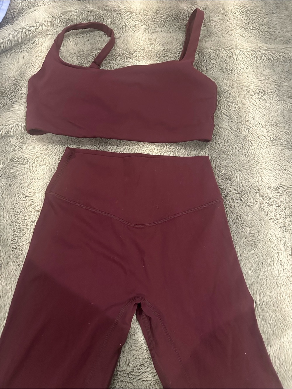 Burgundy Two-Piece Active Set - Bra & High-Waist Leggings